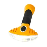 Linterna LED amarilla multifuncional con gran angular y botón de encendido, diseño ergonómico.