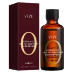 Set de serum hidratante para cabello VEZE con extracto de nuez, incluye caja rectangular color vino y frasco de vidrio ámbar de 50ml, acción anti-frizz.