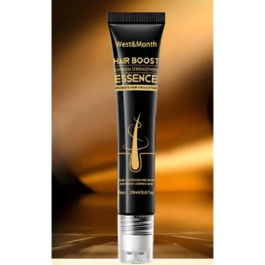 Tubo negro de esencia capilar para fortalecer y oscurecer el cabello, con 20ml de producto.