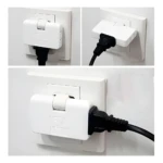 Adaptador extensor blanco de 3 puertos para toma corriente, con enchufe negro.