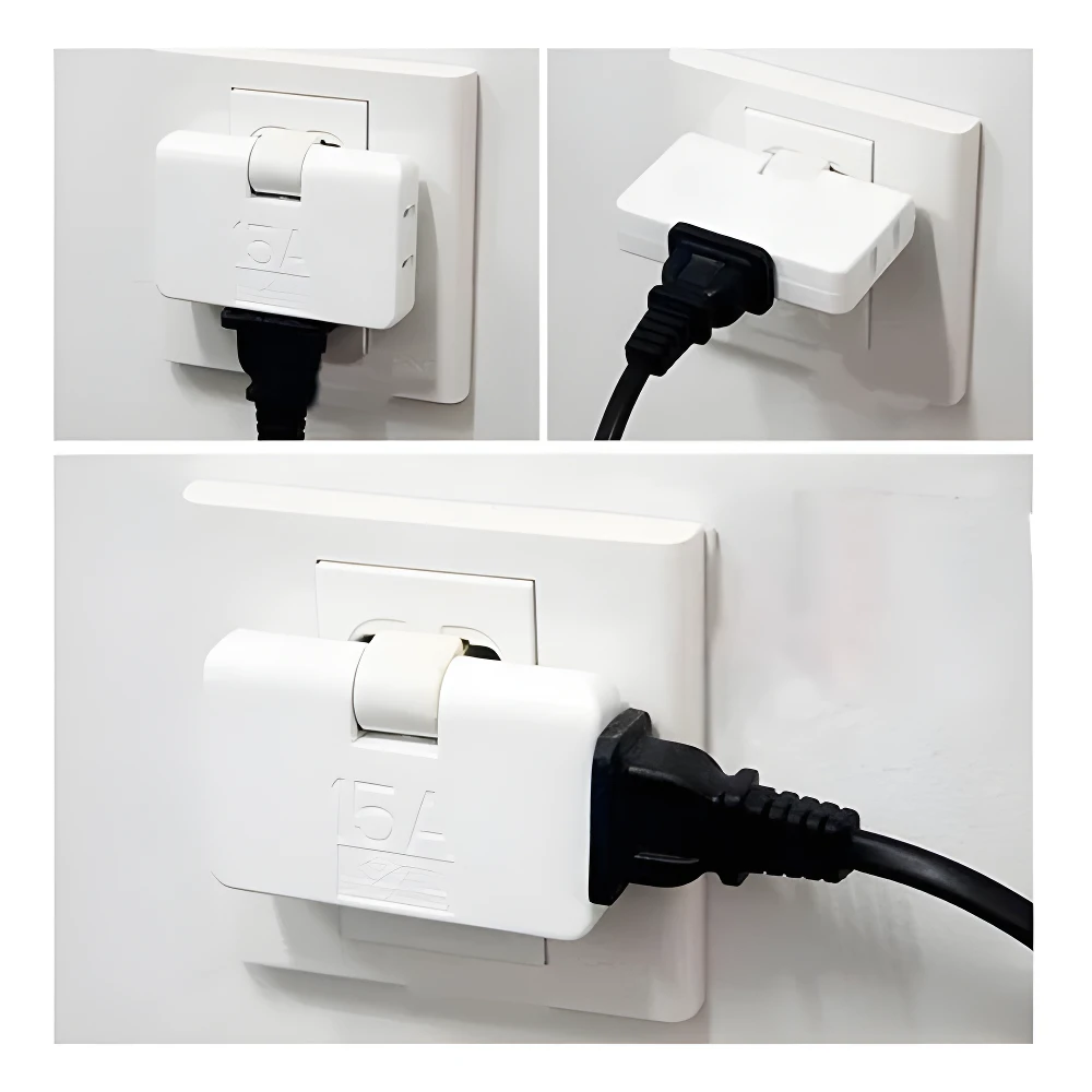 Adaptador extensor blanco de 3 puertos para toma corriente, con enchufe negro.