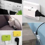 Set x2 adaptadores extensores de toma corriente blancos con 3 puertos cada uno, para enchufes.