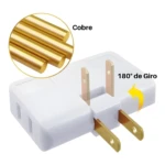 Adaptador tomacorriente blanco 3 salidas giratorio 180°, cobre.