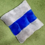 Cojín ergonómico para silla, blanco y azul, texturizado, alivia presión y mejora postura.