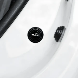 Set x2 almohadillas silicona negra puerta carro, logo vehículo blanco. Amortiguan golpes.