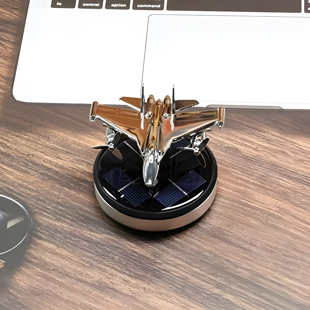 Ambientador solar para carro, diseño de avión plateado, con hélices giratorias, ideal para neutralizar olores y purificar el aire.