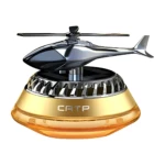 Ambientador solar para carro, diseño helicóptero plateado con base dorada brillante, purifica el aire.