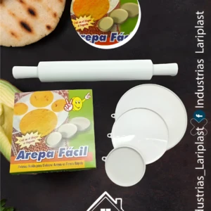 Set x2 moldes para arepas y rodillo blanco para uso doméstico o comercial.