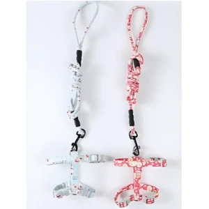 Arnés y correa para mascotas pequeñas, estampado gatitos y fresas, ajustable, cómodo y seguro.