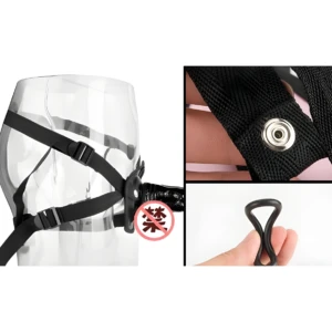 Arnés negro para piernas con correas ajustables y broches metálicos, útil para juegos de rol.