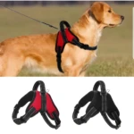 Set de 2 arneses para perros y gatos, anti-tirones, en rojo y negro, con asa superior para control y correas ajustables.