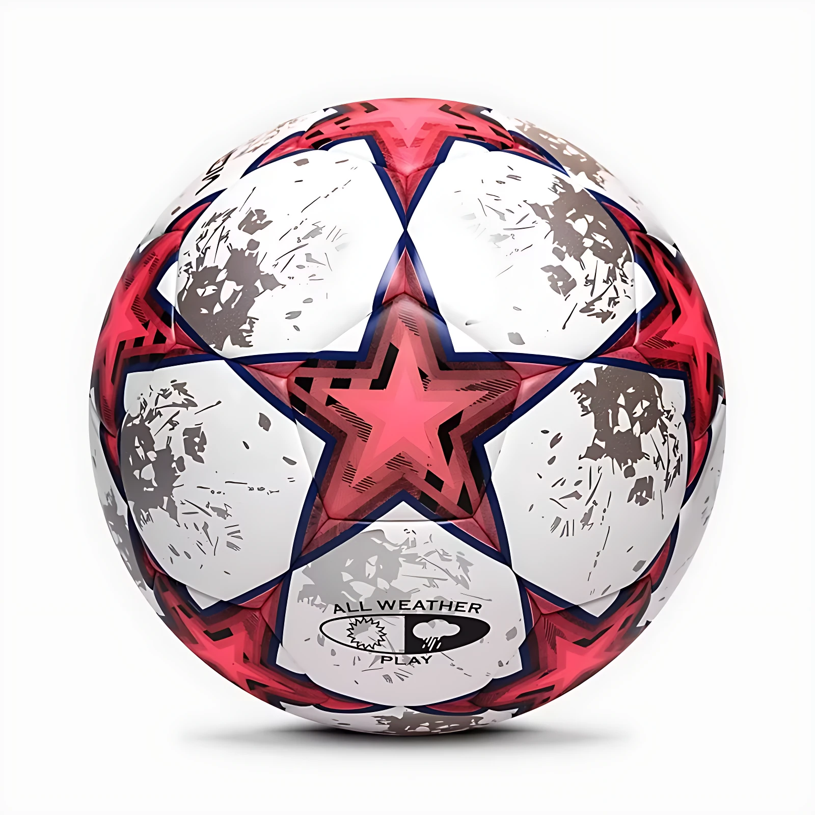 Balón de fútbol profesional #5, diseño con estrellas rojas y blancas, texturas desgastadas, ideal para todo clima.