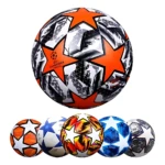 Balón de fútbol #5 sin costuras, diseño estelar naranja y blanco, UEFA Champions League, con 5 balones de exhibición.