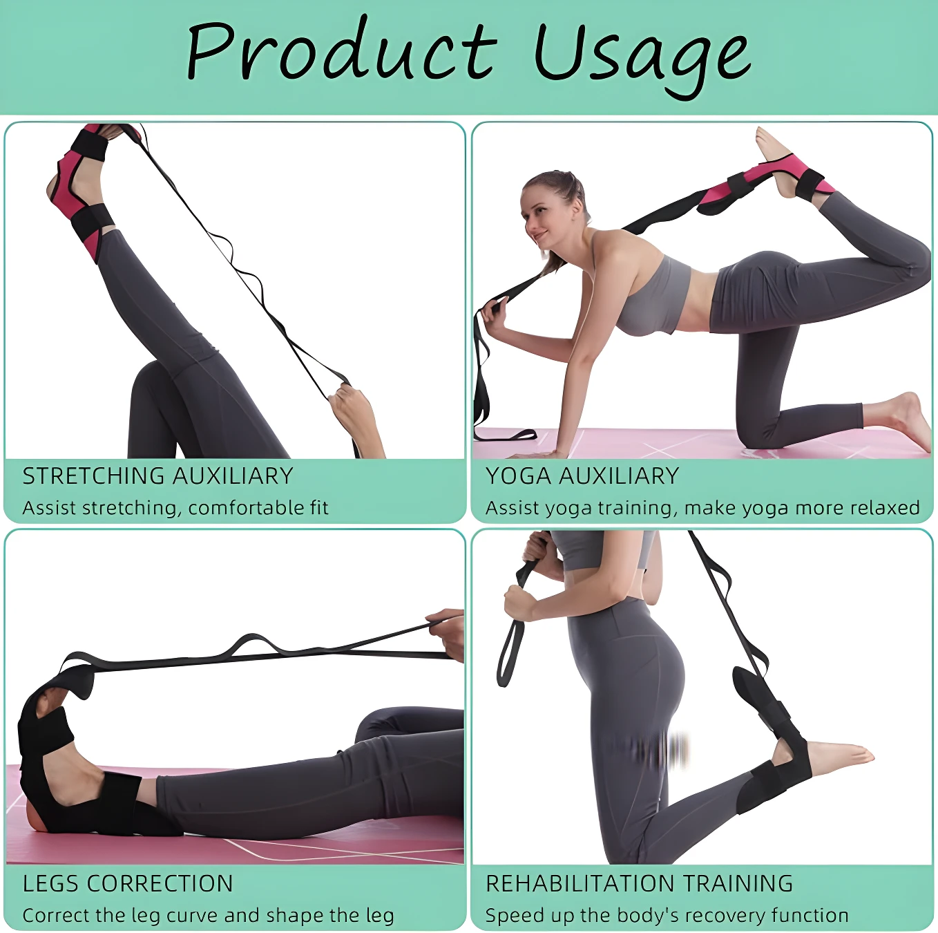 Set de 2 bandas de estiramiento negras para ejercicio, yoga y rehabilitación.