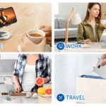 Soporte plateado 360 para celular o tablet, flexible, ideal para ocio, trabajo, cocina y viajes.