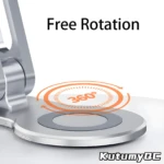 Soporte plateado flexible con rotación 360° para celular o tablet, ideal para liberar manos.
