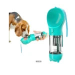 Bebedero portátil turquesa para mascotas, diseñado para viajes, con dispensador de agua para perros.