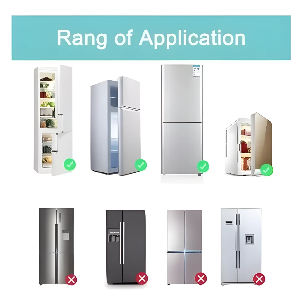 Bloqueos para neveras de aplicación universal. Verdes para compatibles, rojos para no.