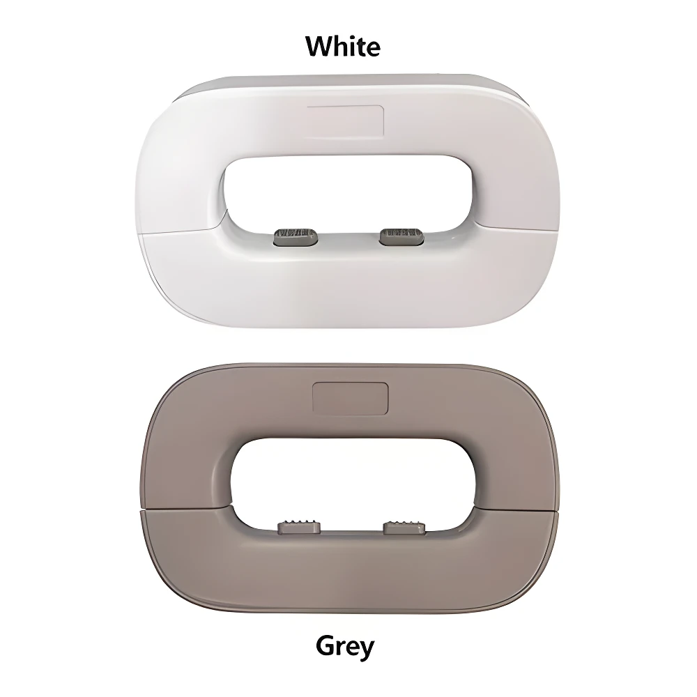 Dos bloqueos de puerta en forma de anillo, uno blanco y otro gris, para asegurar neveras y puertas.