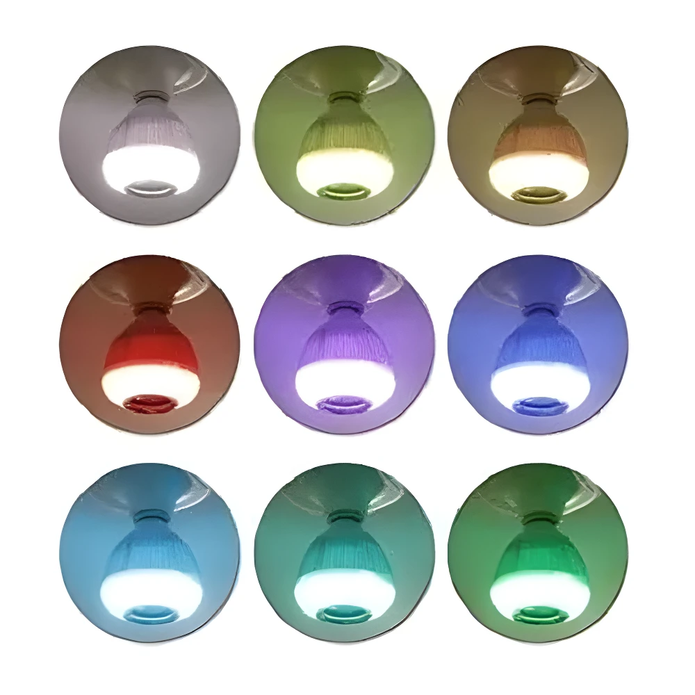 Bombillos LED musicales Bluetooth con control remoto en 9 colores vibrantes para ambientar espacios.