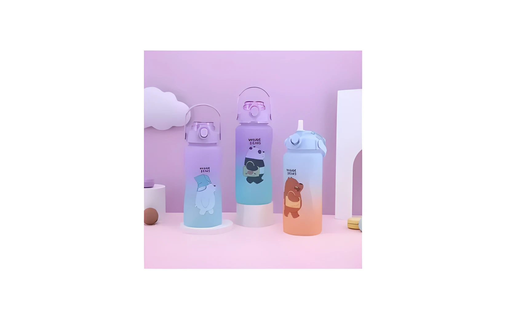 Set x2 botellas termo motivacionales de 2L, colores degradados y osos, para agua y ejercicio.