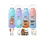 Set x2 botellas termo 2L tipo We Bare Bears, colores pastel, con stickers y figuras decorativas.