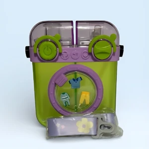 Botella de agua 500ml verde y morado, diseño lavadora con compartimentos, correa floral.