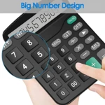 Calculadora electrónica negra con pantalla grande y teclas numéricas resaltadas, ideal para cálculos diarios.