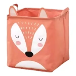 Canasta organizadora plegable multiuso con diseño de zorro en color naranja, ideal para juguetes o ropa.