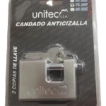 Candado Unitec 70 mm, plateado, con dos llaves, empaque blíster, modelo anticizalla.