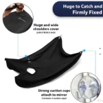 Capa impermeable negra para corte de barba, amplia y con ganchos para fijar a espejo, ideal para atrapar recortes.
