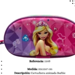 Cartuchera ovalada rosa y morada con diseño de Barbie princesa, 22x12x7 cm.