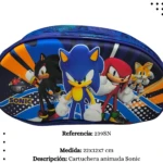 Cartuchera escolar azul de Sonic y amigos, 22x12x7 cm, con cremallera y diseño animado.