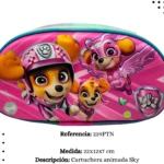Cartuchera escolar rosada diseño animado Paw Patrol Sky, 22x12x7 cm.