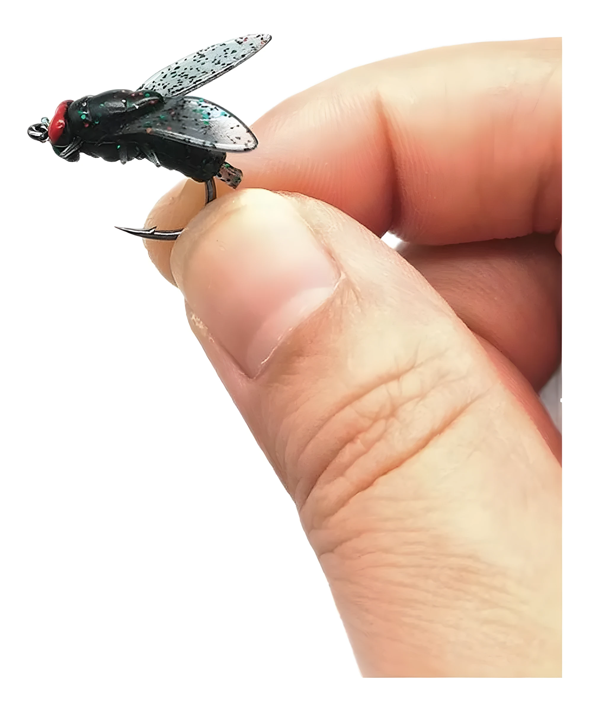 Mosca realista negra con puntos para pesca de trucha, salmón y lucio.