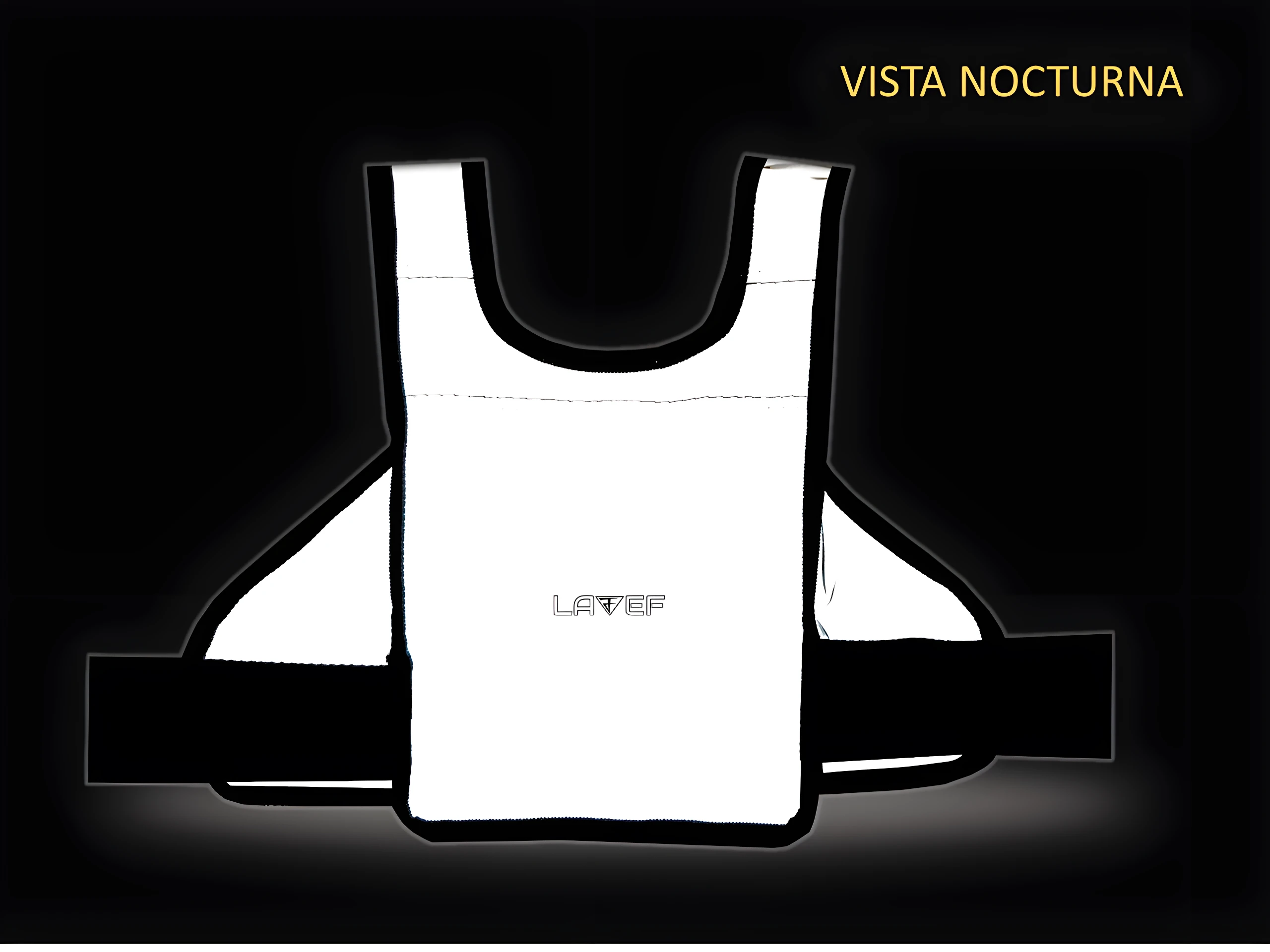 Chaleco arnés infantil reflectivo blanco con logo Lavef, para seguridad y estabilidad.