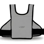 Chaleco arnés de seguridad infantil reflectivo plateado con logo Lavef, ideal para viajes.