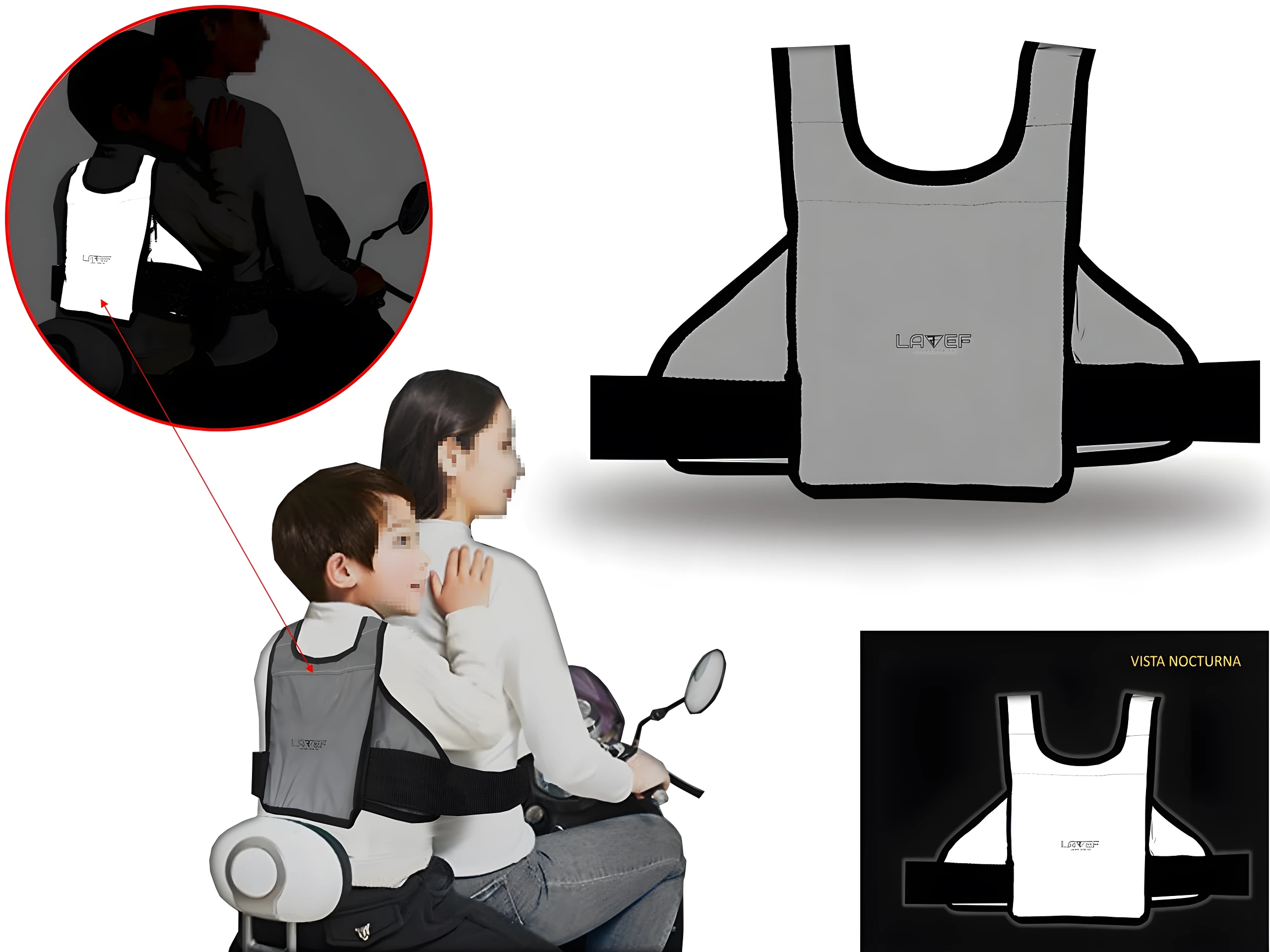 Chaleco arnés de seguridad infantil reflectivo gris, para moto, con logo LATDEF.