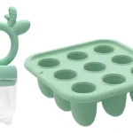 Chupones de fruta de silicona verde menta y molde de hielo con 9 cavidades.