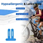 Cinta kinesiológica azul pre-cortada para rodilla, hipoalergénica y transpirable, ideal para deportistas.