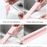 Cinta selladora adhesiva impermeable color rosa para baño, se instala fácilmente pelando el respaldo y pegando al borde.