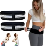 Cinturón lumbar de neopreno negro con diseño de rayas blancas, para alivio de ciática y dolor de espalda.