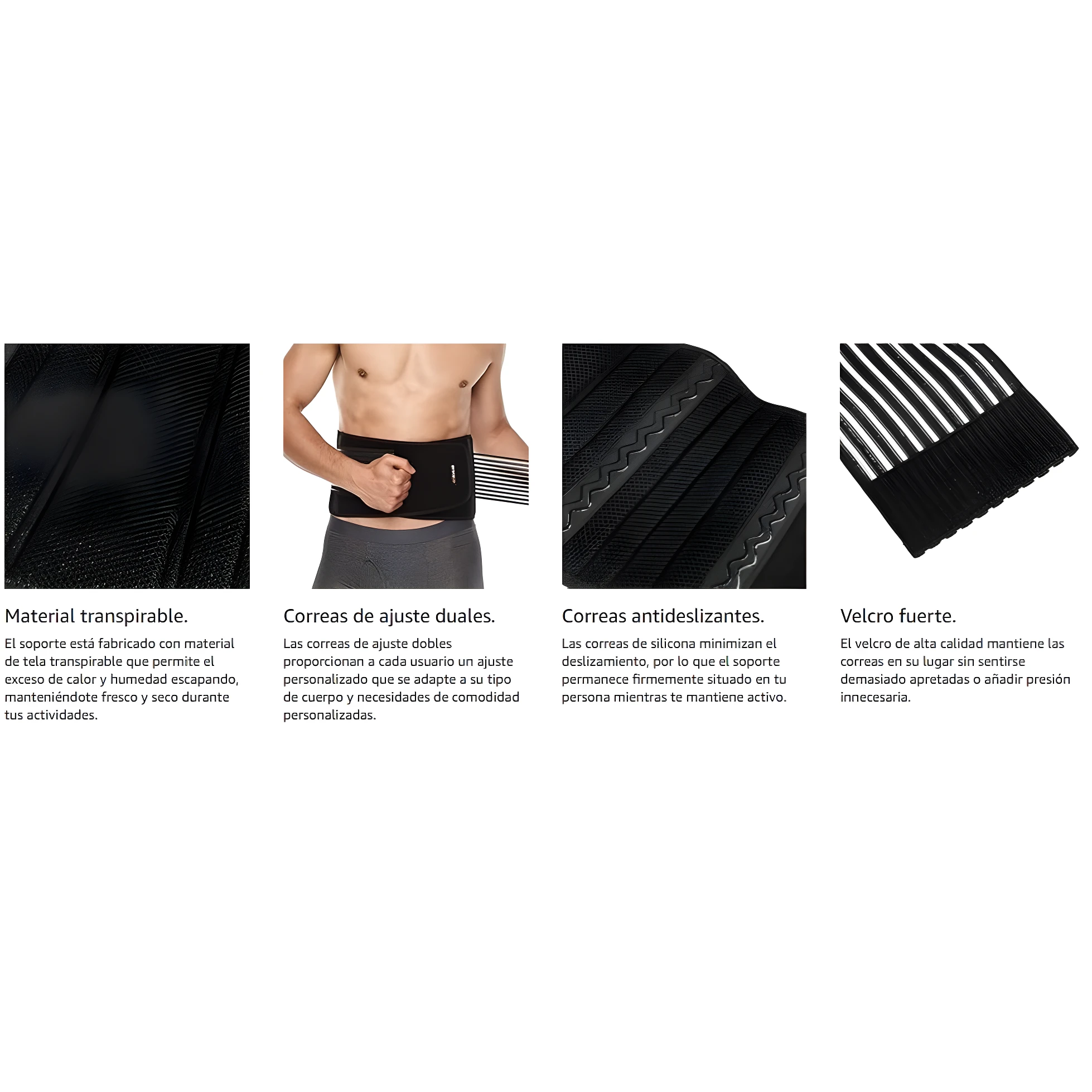 Cinturón estabilizador unisex de tela transpirable con correas de ajuste duales y antideslizantes de silicona.