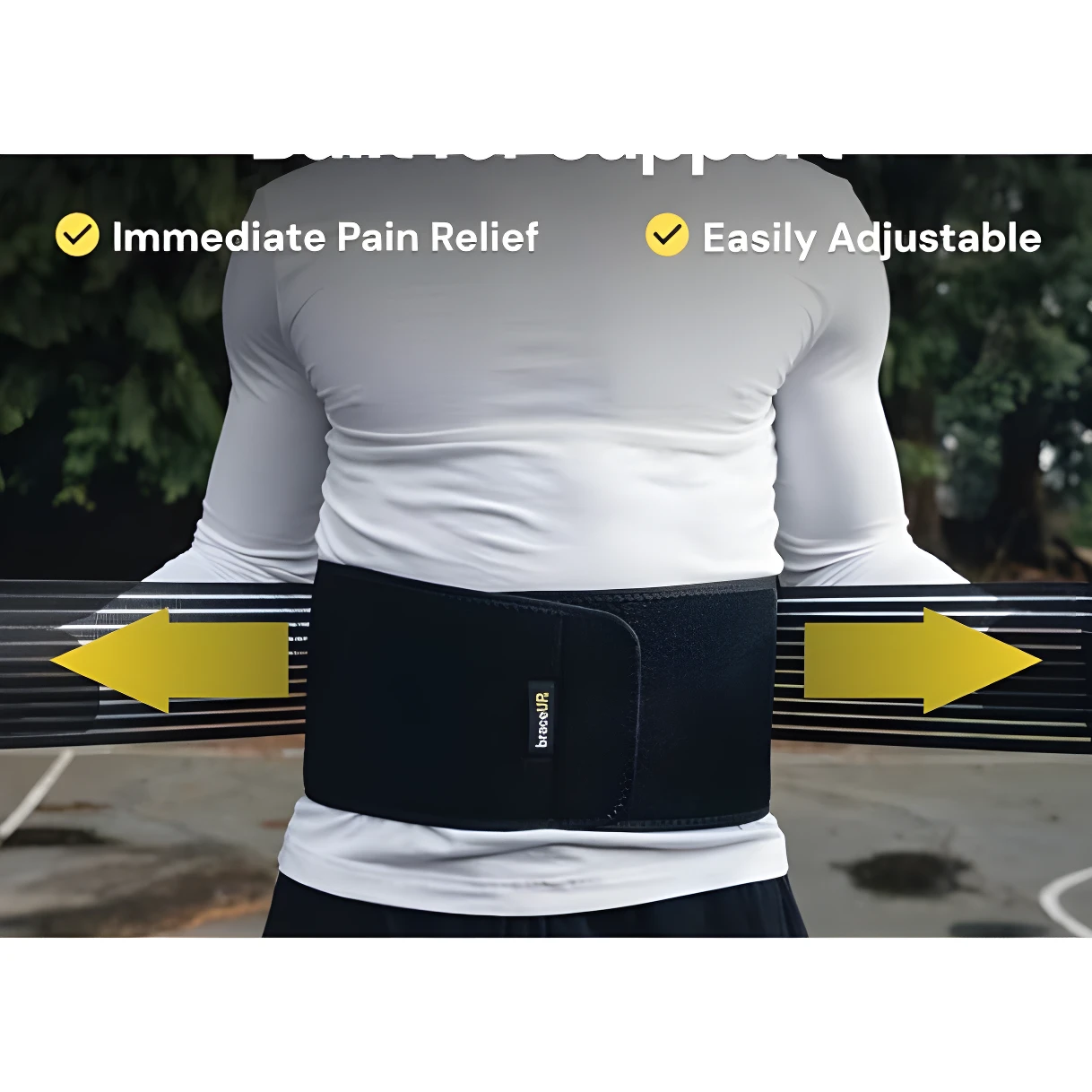 Cinturón estabilizador unisex negro de neopreno, para alivio de dolor y fácil ajuste.