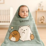 Cobija verde menta con estampado de osos y hámster, para bebé, perfecta para abrazar.