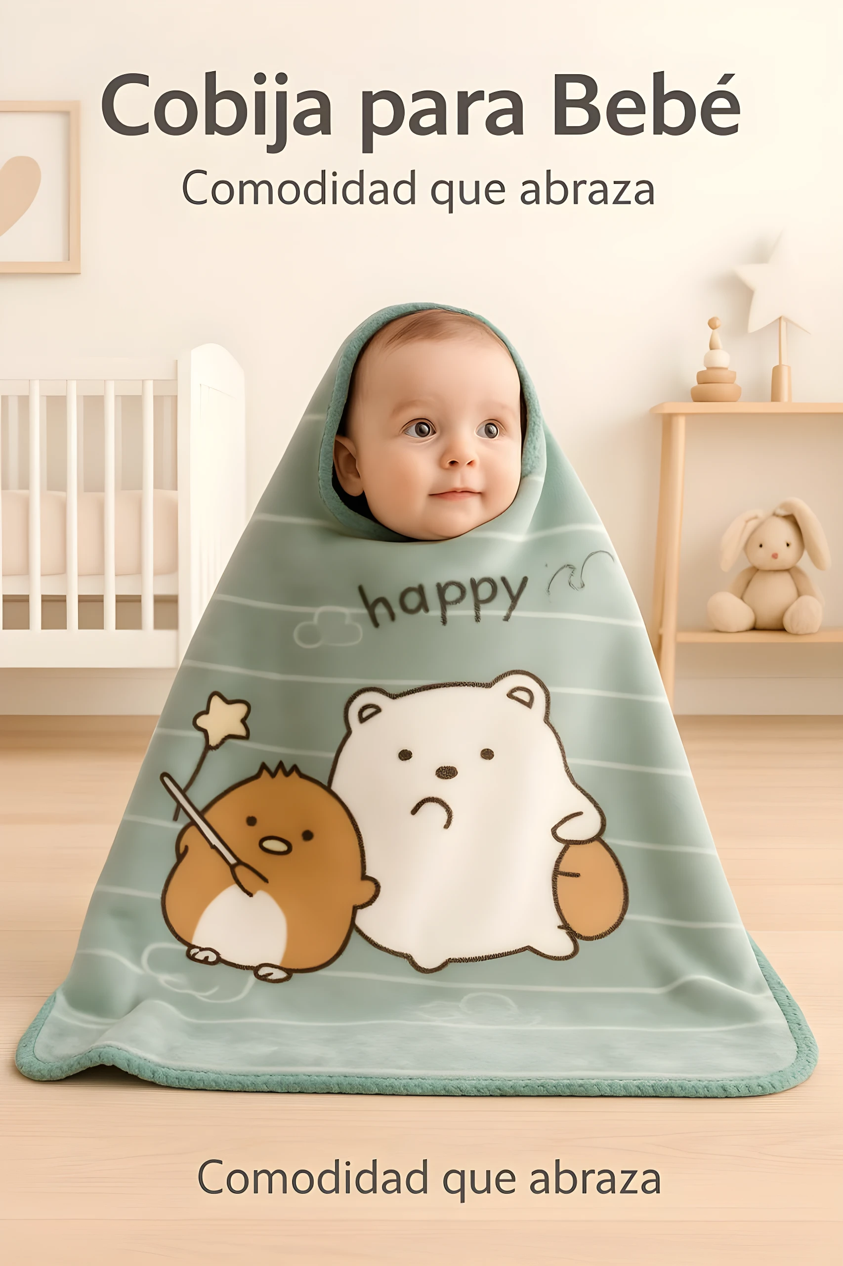 Cobija verde menta con estampado de osos y hámster, para bebé, perfecta para abrazar.