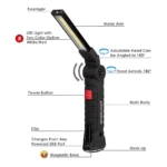 Coblinterna de trabajo recargable con luz LED blanca/roja, cabeza ajustable y base magnética.