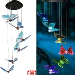 Colgantes solares LED mariposa multicolor para decorar jardín de noche, crean ambientes mágicos.