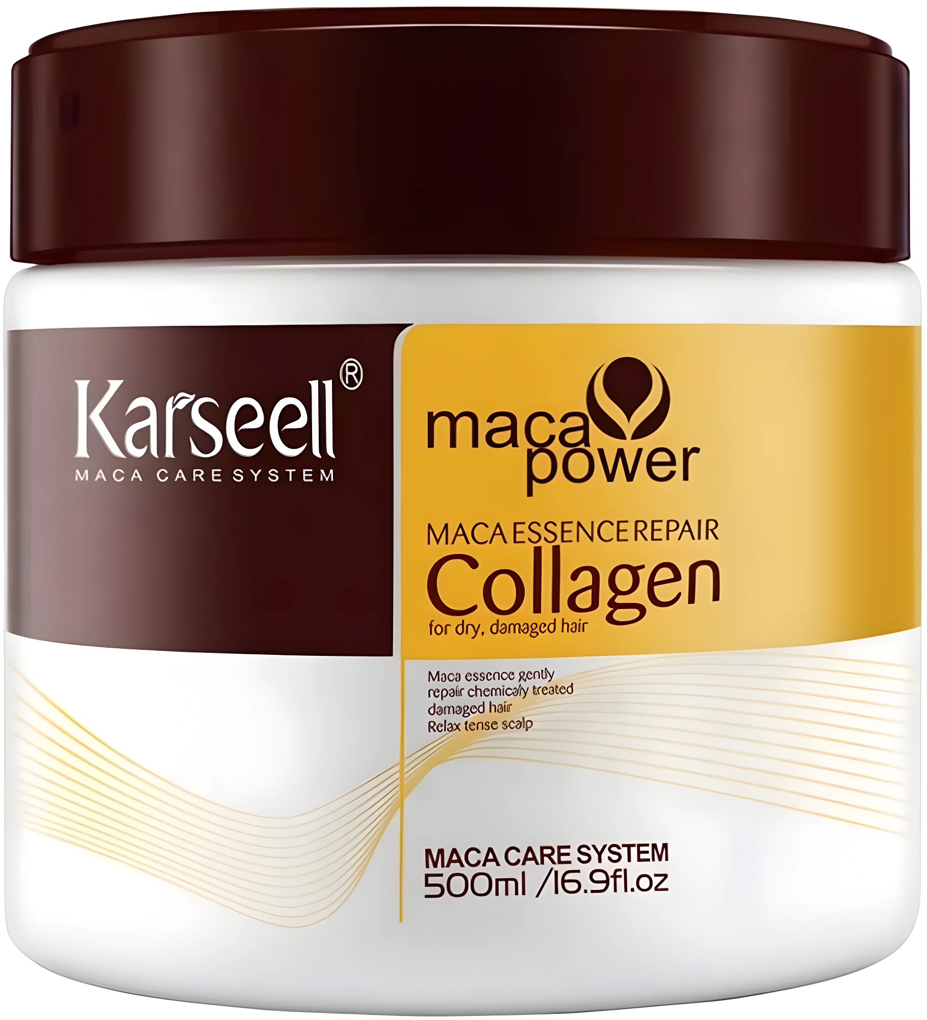 Crema capilar Karsell Collagen 500ml/16.9fl.oz, reparación profunda para cabello seco y dañado, aroma a maca.