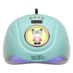 Lámpara para uñas SUN S8 PRO de 268W en color verde menta, con pantalla digital, botones de control y un diseño central de panda con luz.